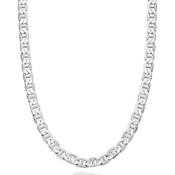 Solid 925 Sterling Silver Italian 6mm Diamond-Cut Flat Mariner Link Chain Neckla